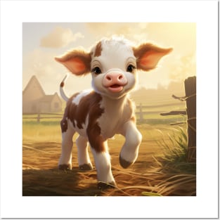 Sunrise Frolic: Cheerful Farm Calf Posters and Art